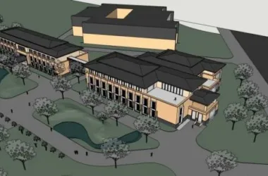 SketchUp Business Model: Multi-Story Commercial Club with Grassland Design-BIM WORLD