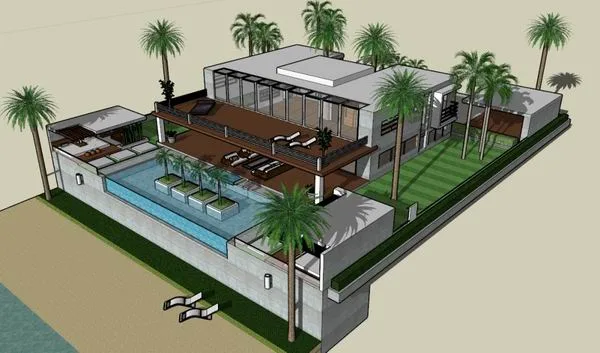 Sketchup Villa Model | Single tropical villa, modern style