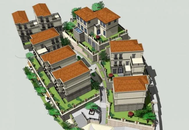 Spanish Classical Multi-Row Villa Model in SketchUp