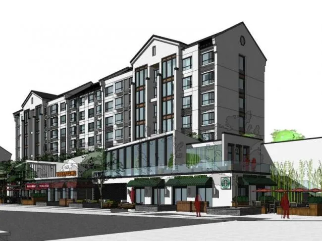 Sketchup Residential Model | Multi story Residential, Ground Floor Commercial, Chinese Style