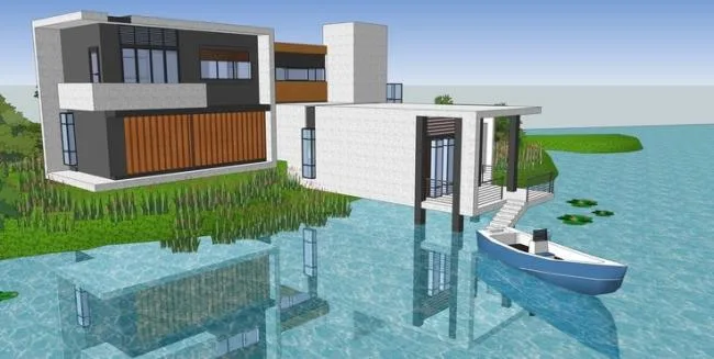 Modern Mountain Lake Villa SketchUp Model