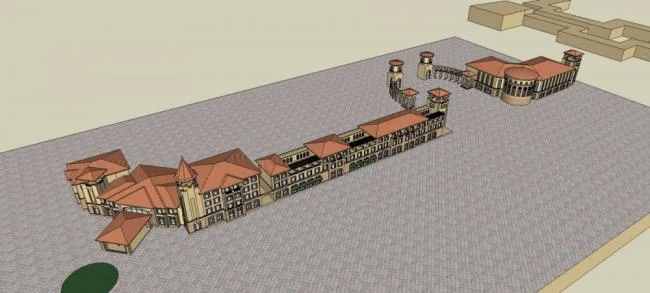 SketchUp Business Model: Multi-Story Commercial Street in Spanish and Classical Styles