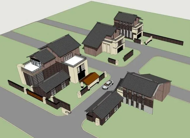 SketchUp Villa Model: Solo Villa in Modern Chinese Han Tang Style
