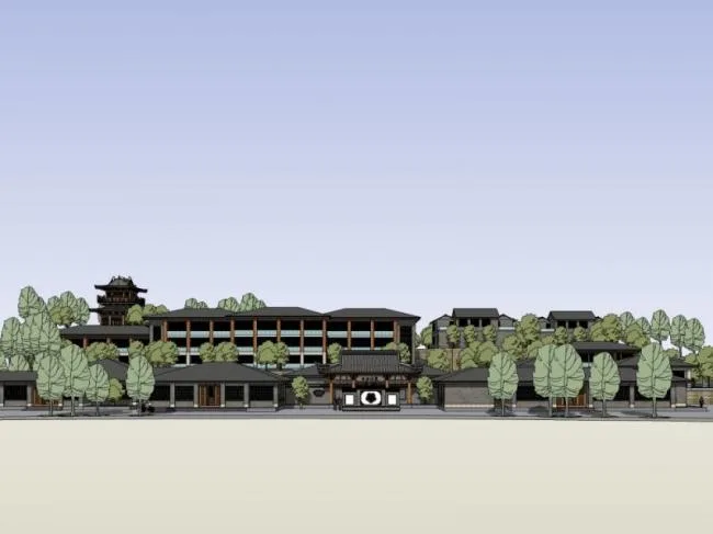 Sketchup Hotel Model | Low rise Hotel, Chinese Style