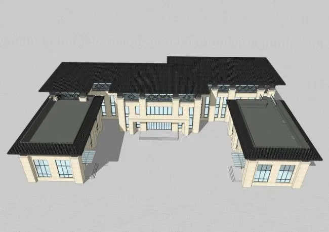Sketchup Office Model | New Chinese Style, Multi story Reception Center, Office Building