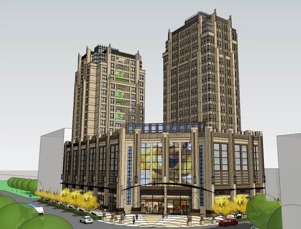 Sketchup Residential Model | High rise Residential, Bottom Commercial, Modern Style