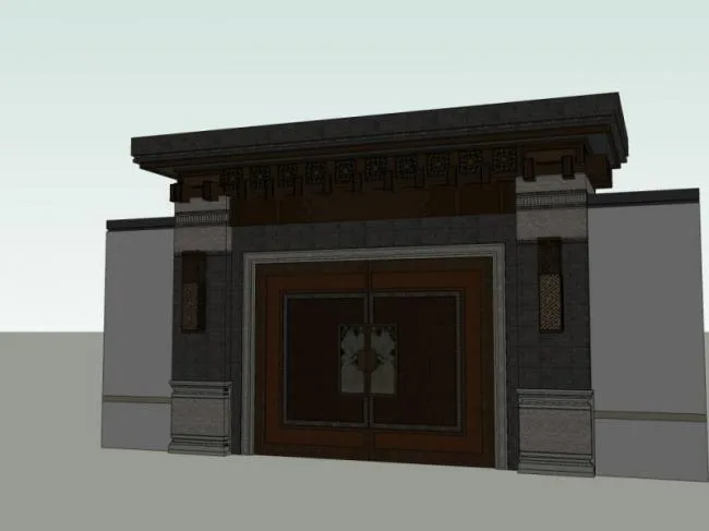 Sketchup Sketch Model | Large Mansion Front Door, Chinese Style, Sketch, Front Door