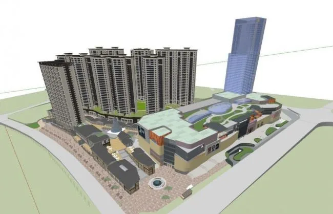 Sketchup Complex Model | High rise Commercial Complex, Multi story Commercial Skirt, Hotel Office, High rise Residential, Modern Style