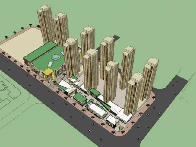 SketchUp Model of a High-Rise Residential Community with Ground-Floor Retail in Classic Style