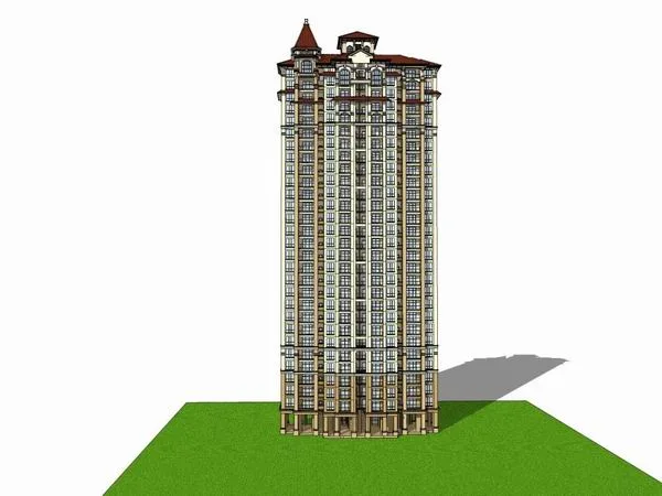 Sketchup Residential Model | Super high-rise residential building, classical style, 30 floors