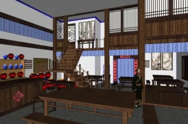 SketchUp Business Model: Multi-Story Chinese-Style Inn Hotel Design-BIM WORLD