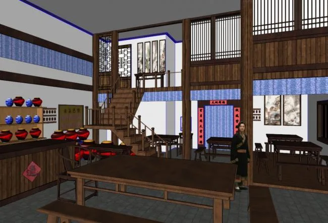 Sketchup Business Model | Multi story Inn Hotel, Chinese Style