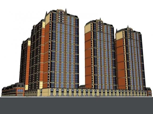 Sketchup Residential Model | High rise residential, ground floor commercial, classical style