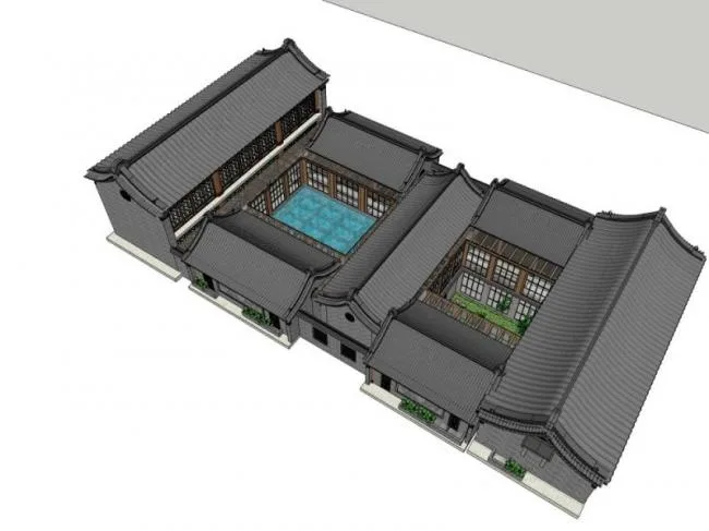 Sketchup Residential Model | Multi story Courtyard, Chinese Style