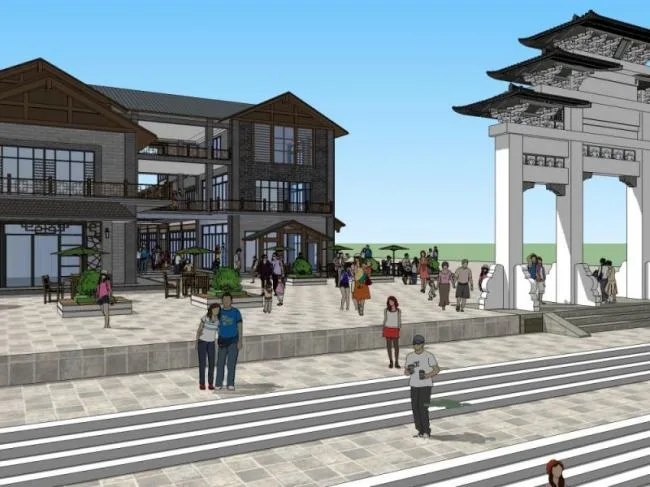 Sketchup Business Model | Multi story Commercial Street, Chinese Style