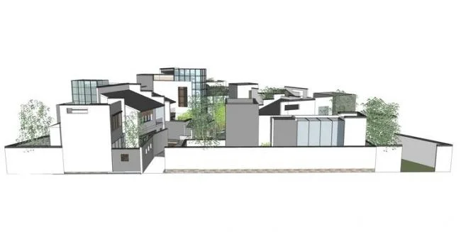 Sketchup Villa Model | Villa Cluster, Residential, Chinese Style, Courtyard, Landscape, Water View