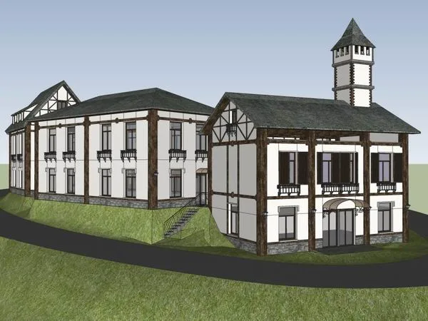 Sketchup Business Model | Multi story commercial street, European style square, classical style