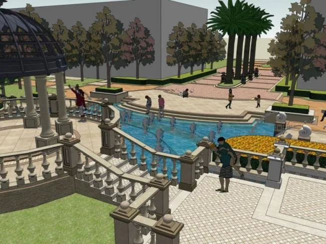 Sketchup Landscape Model | Waterfront Landscape, Classical Style