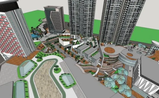 Sketchup Residential Model | Super high-rise residential area, ground floor commercial, modern style