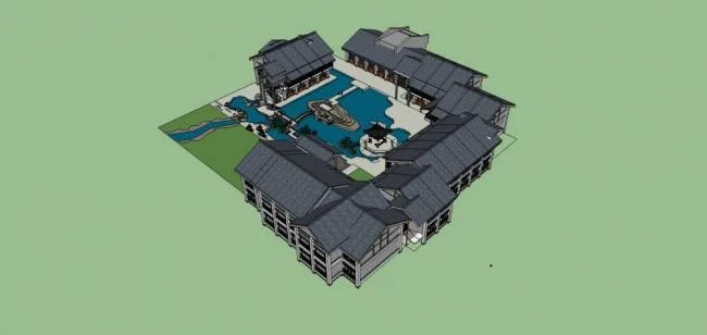 Sketchup Business Model | Commercial Architecture, Huizhou Style, Multi story Commercial Building, Landscape, Pavilion
