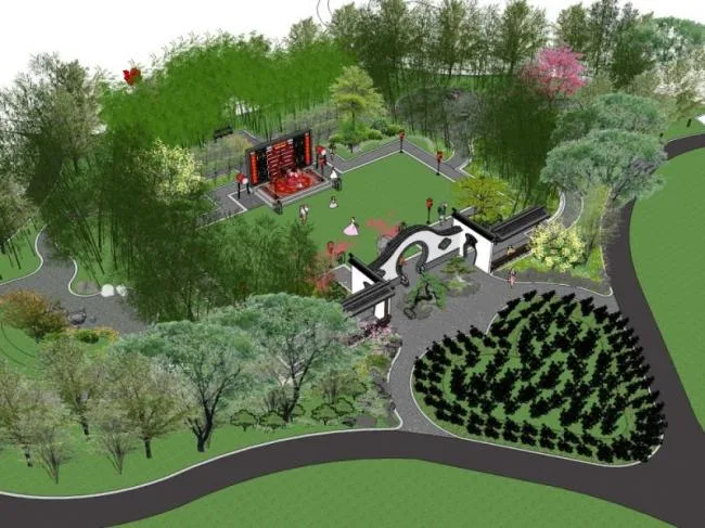 Sketchup Landscape Model | Park Landscape, Chinese Style, Chinese Park