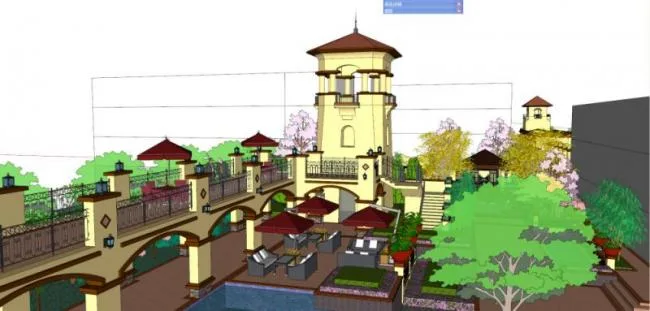 Sketchup Landscape Model | Community Landscape, Residential Landscape, Mediterranean Style, Classical Style