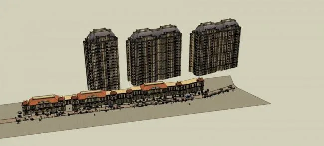 Sketchup Business Model | French style commercial street, high-rise residential buildings, classical style