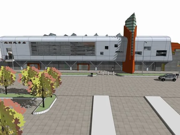 Sketchup Station Road and Bridge | Multi story Beiming Bus Station, Transportation Architecture, Modern Style