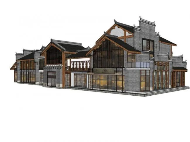 Sketchup Business Model | Multi story Commercial Street, Chinese Style