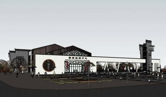 SketchUp Cultural Model: Huizhou Tourism Reception Center in Traditional Chinese Style