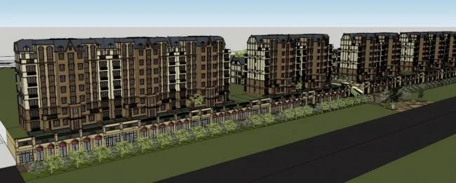 Sketchup Villa Model | Row Villa, German Style, Multi story Garden Villa, Ground Floor Commercial, Western Neoclassical