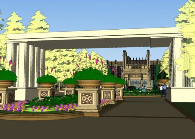 Sketchup Landscape Model | Entrance of China Resources Central Park Demonstration Area, Classical Style