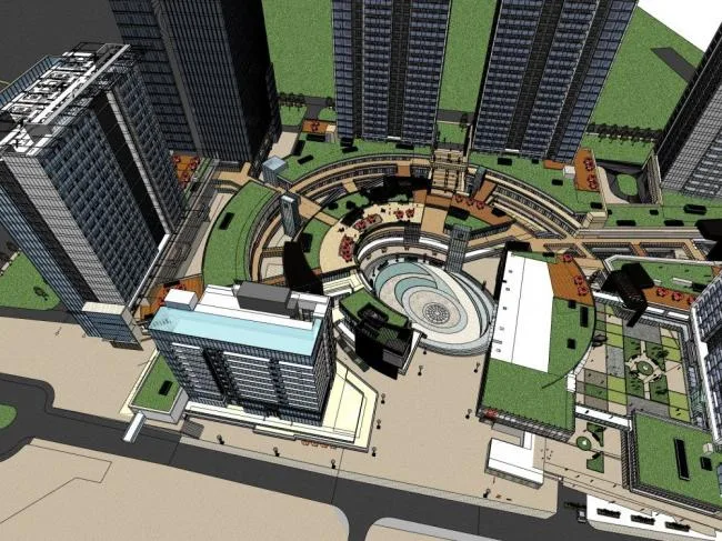 Sketchup Complex Model | High rise commercial complex, modern style, commercial podium, office hotel