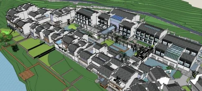 Sketchup Hotel Model | Huizhou Lakeside Leisure Resort, Multi story Hotel, Chinese Style