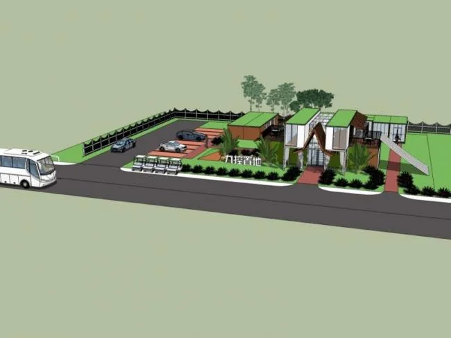 Sketchup Business Model | Containers, Service Facilities, Modern Style