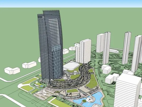 Sketchup Complex Model | Super high-rise commercial complex, office building, ground floor commercial, modern style