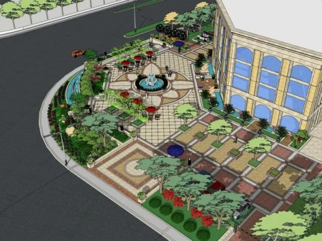 European and Classical Style Landscape Model for Sales Office in SketchUp