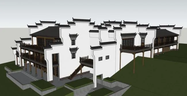Sketchup Business Model | Multi story Club, Huizhou style, Chinese style