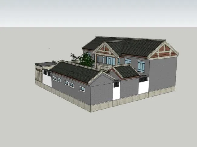 Sketchup Residential Model | Courtyard, Oriental Neoclassical