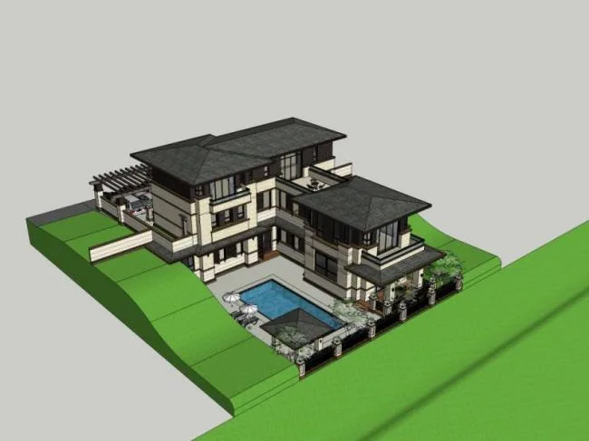 Modern Stacked Villa Design in SketchUp
