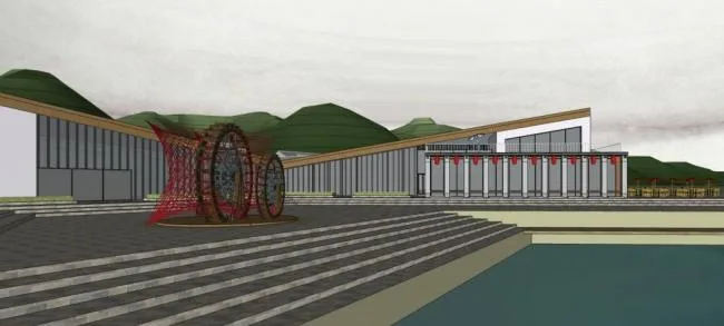 Sketchup Cultural Model | Water Activity Center, Landscape, Urban Sketch, Single Story, Modern Style, Cultural Architecture
