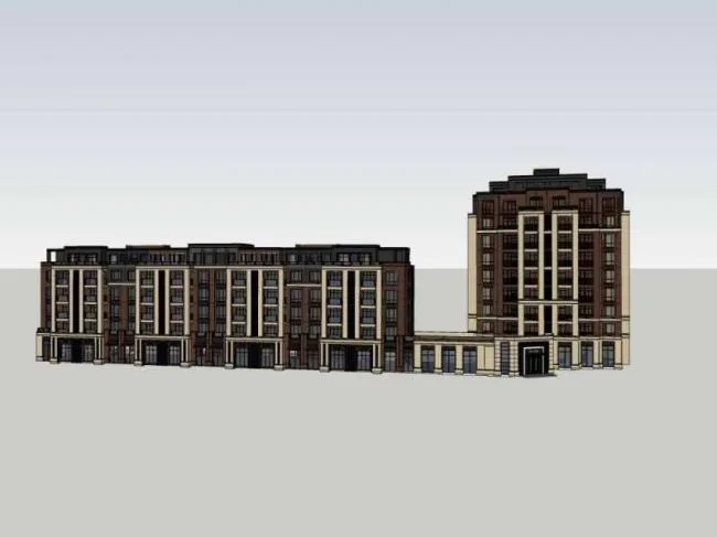 Sketchup Residential Model | Multi story Residential, Street Side Commercial, Western Classical Style