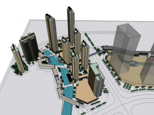 Sketchup Complex Model | Multi story Commercial and Residential Complex, Residential, Ground Floor Commercial, Classical Style