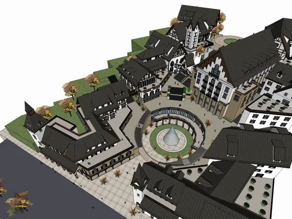 Sketchup Business Model | Multi story commercial street, pedestrian street, classical style