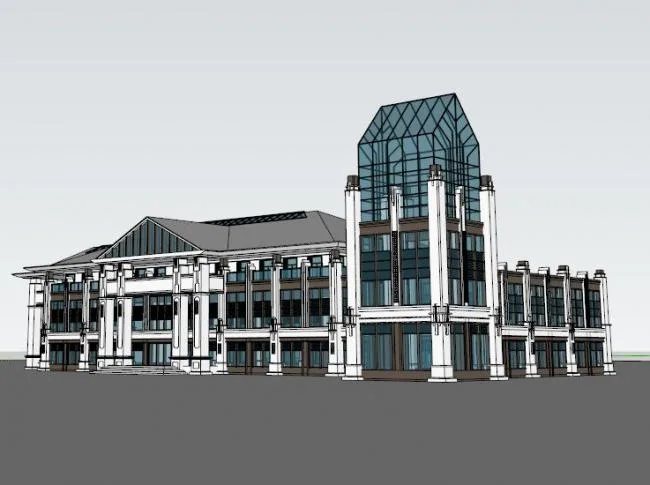 Sketchup Business Model | Multi story Commercial Club, Modern Style, Three layer Glass Structure