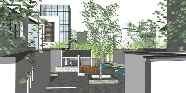 Sketchup Villa Model | Villa Cluster, Residential, Chinese Style, Courtyard, Landscape, Water View