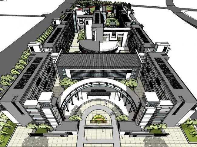 Sketchup School Model | Multi story Middle School, Campus Educational Architecture, Modern Chinese Style