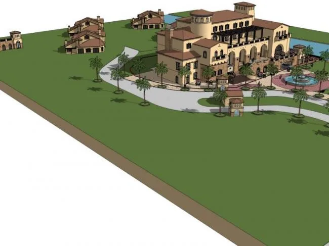 Sketchup Business Model | Multi story Clubhouse, Spanish Style