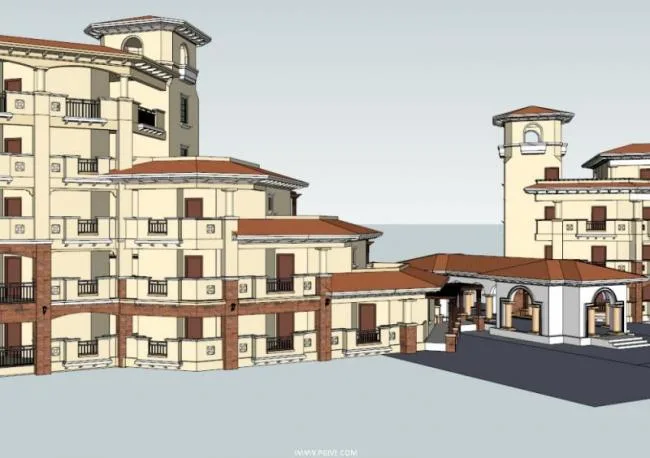 Sketchup Hotel Model | Multi story Resort Hotel, Tuscan Style, Classical Style
