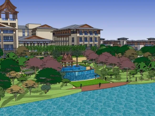 Sketchup Landscape Model | Hotel Landscape, Waterfront Landscape, Classical Style